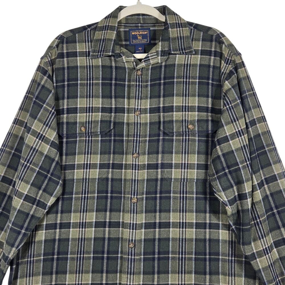 Woolrich Shirt Mens Medium Green Plaid Flannel Workwear Utility Outdoor Hiking - Picture 2 of 12